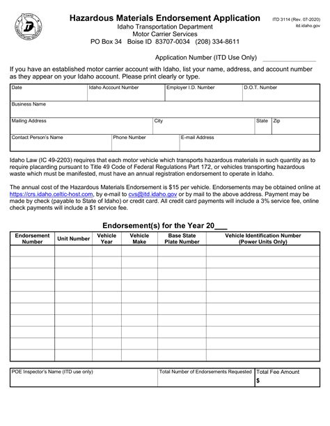 Form ITD 3114. Hazardous Materials Endorsement Application - Document ...