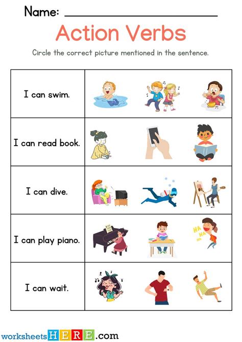 Verbs Worksheet for Kids 的图像结果