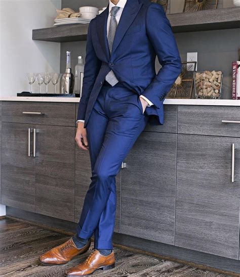 Blue Suit With Brown Shoes