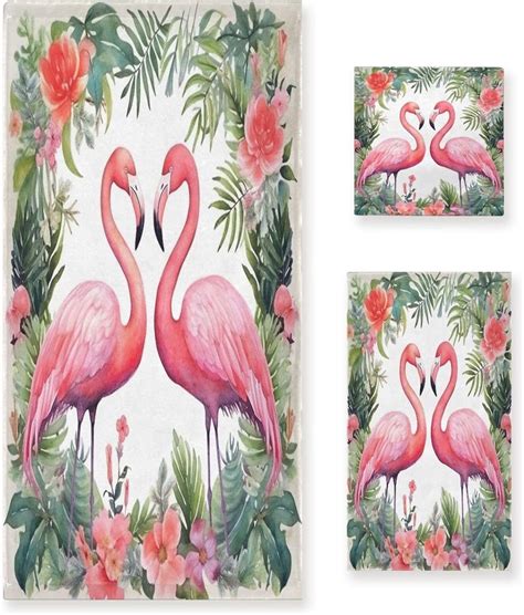 3 Piece Bath Towels Set, Super Soft Absorbent Two Flamingos Towels for ...