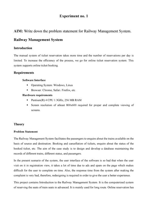 Railway Management System - Experiment no. 1 AIM: Write down the ...