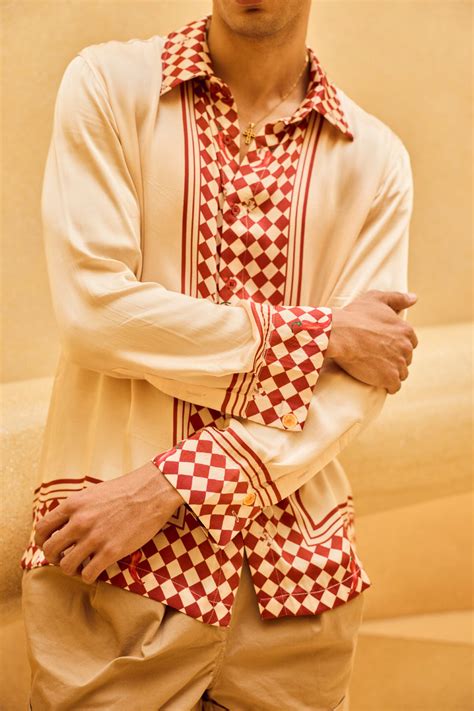 Cream Burgundy Delhi Edit Shirt for men: Casual Relaxed Fit Modal Fabric