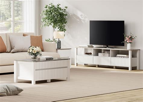 Amazon.com: WAMPAT Modern TV Stand and Coffee Table Set of 2, White ...