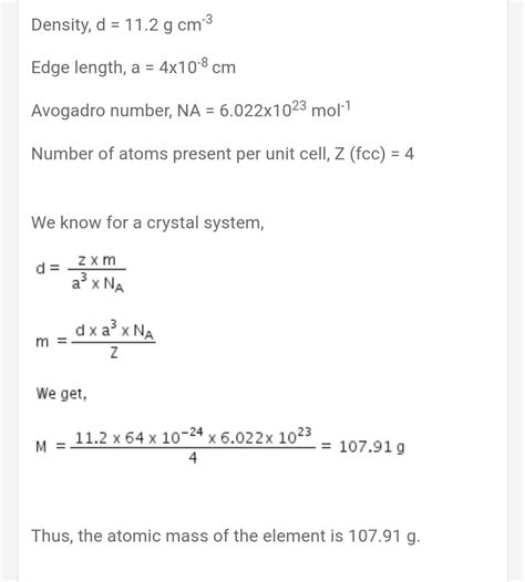 An element with density 11.2g cm-3 forms a f.C.C lattice with edge ...