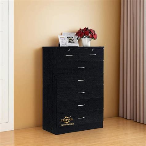Caspian Wooden Chest of Drawers (Minimalist Black) | Multipurpose ...