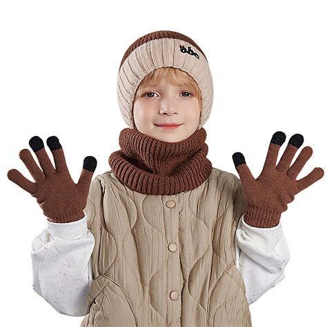 Bjutir Kids Winter Warm Wool Lined Hat Scarf Glove Set Coffee - Walmart.com