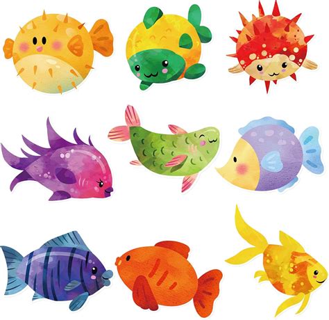 Amazon.com: 54Pcs Fish Cutouts Summer Tropical Fish Sea Animal Cut-Outs for Ocean Theme Party ...