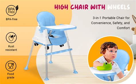 Buy TONY STARK 3 in 1 Cushion Feeding High Chair With Wheels, Booster ...