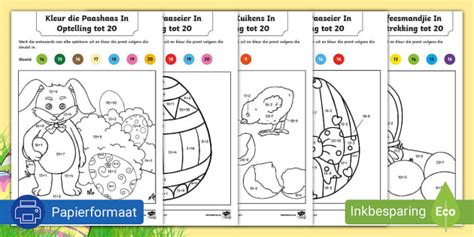 Paasfees Inkleurprente Optel en Aftrek tot 20 (teacher made)