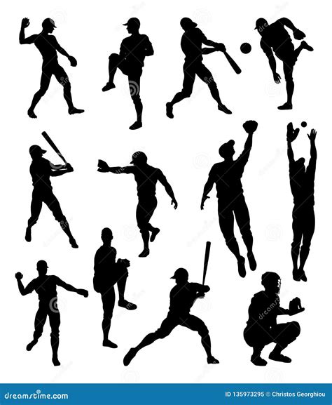 Baseball Player Silhouettes Stock Vector - Illustration of play ...