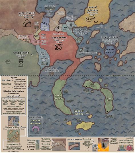 Naruto World Map Lands And Hidden Villages Naruto Hidden Leaf Village
