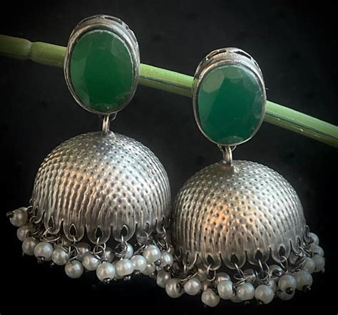 Oxidized Big Dome Monalisa stone Jhumka Earring – Prettiq