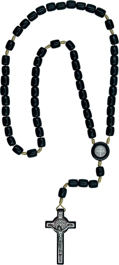 Buy Catholica Shop Silver Cross Necklace with Wood Beads Rosary I ...