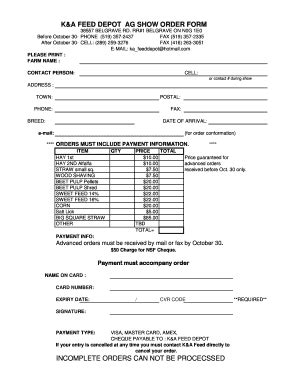 Fillable Online royalfair KA FEED DEPOT AG SHOW ORDER FORM - Royal ...