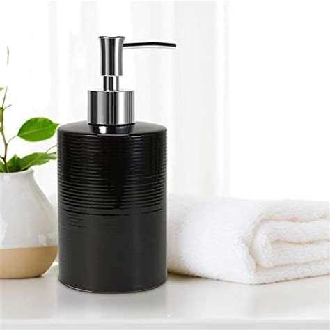 Anko 350 mL Ribbed White Stoneware Liquid Soap Dispenser for Bathroom ...