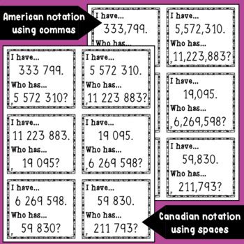 I Have Who Has Card Game - Whole Numbers Greater than 10 000 by MCY Teaches