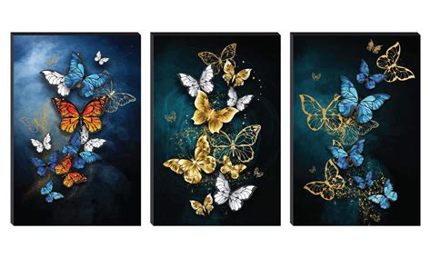 SAF paintings Set of 3 Butterfly Large Embossed MDF Framed Panel ...