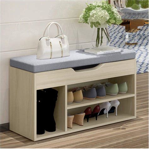 Buy Shoe Rack Bench with Cushion | Modern Padded Seat Storage Shelf ...