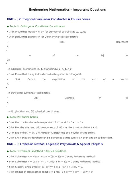 ENGG MATH 101: Important Questions on Orthogonal Coordinates & Fourier ...