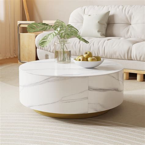 Elegant Round White Marble Coffee Table for Modern Living Spaces