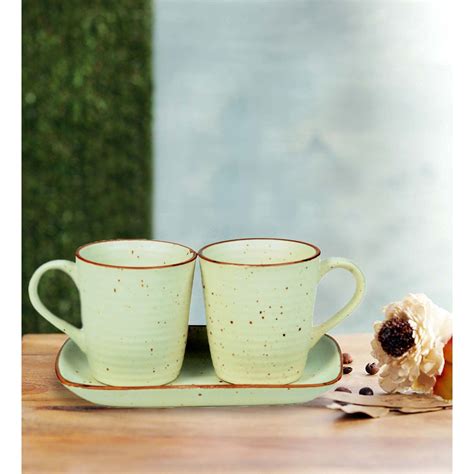 Buy Scrafts Plain Border Cup Tray Set and Nut Tray for Tea Coffee Mug ...