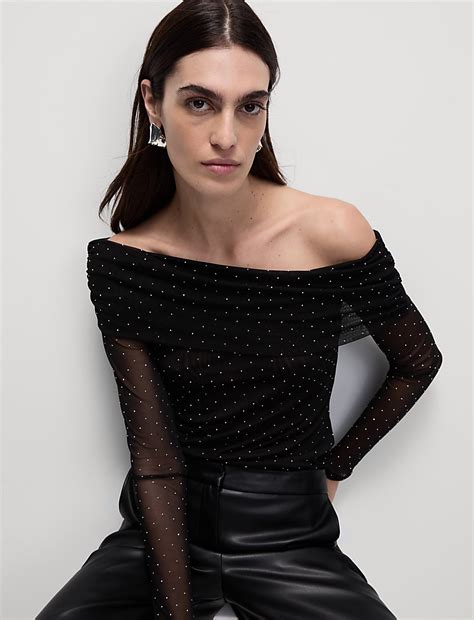Buy Embellished Off The Shoulder Bardot Top at Marks & Spencer