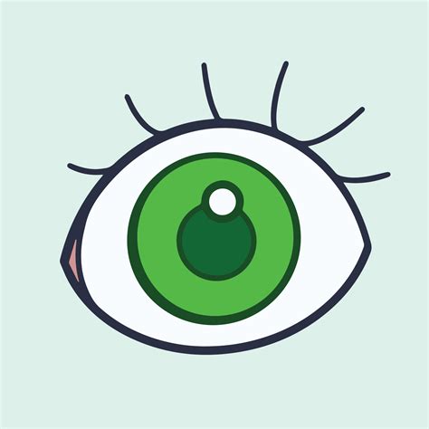 Wide single green eye with eye lash. Vector illustration icon with ...