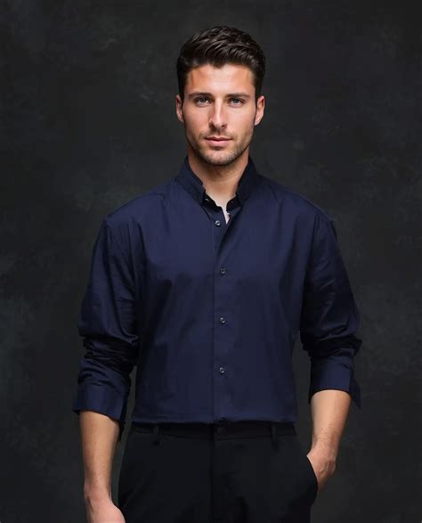 Rare Rabbit Men's Garry Navy Cotton Plain Relaxed Fit Full Sleeve Mand