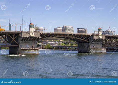 Morrison Bridge on a Sunny Summer Day on the Willamette River with ...