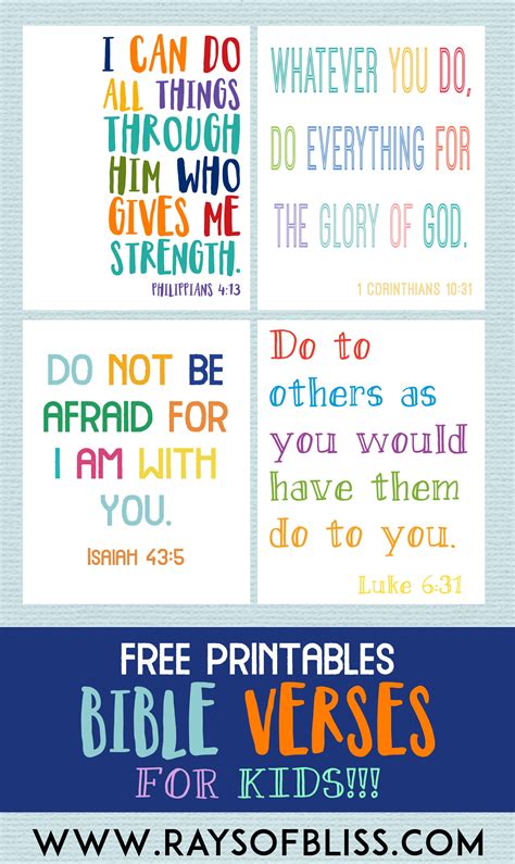 Kids Bible Verses Free Printables - Set of 4 - Rays of Bliss