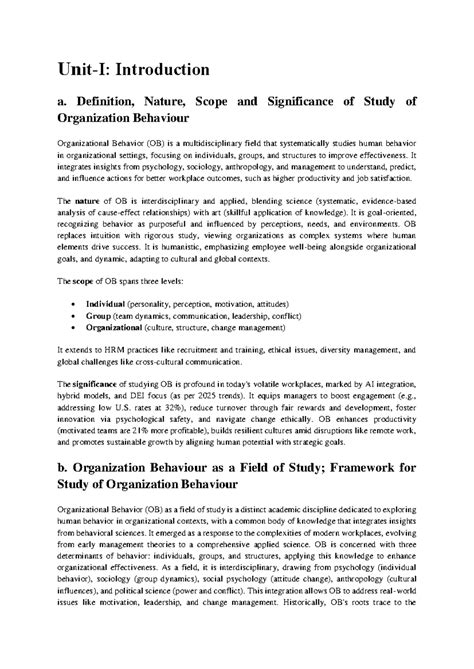 Organizational Behavior (OB) Study Notes: Definition, Scope, and ...
