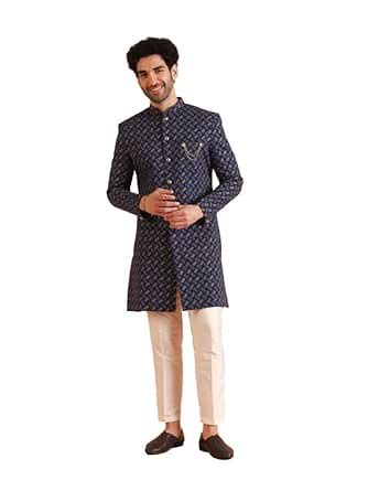 Buy KISAH Cotton Blend Sherwani Trouser Set for Men | Mens Indo-Western ...