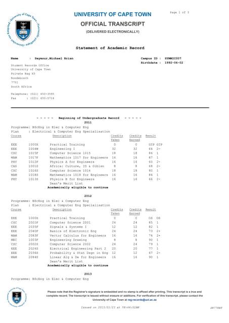 Image result for Official University Transcript