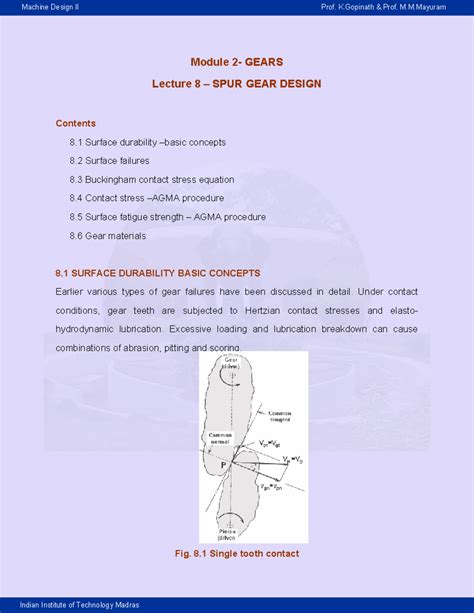2 8 - Overhauling of pumps - Module 2- GEARS Lecture 8 – SPUR GEAR ...