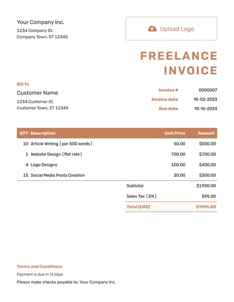 Basic Freelance Invoice Example 的图像结果