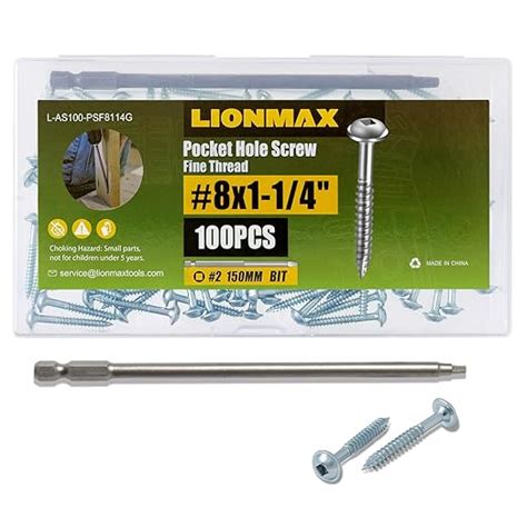 LIONMAX Pocket Hole Screws Fine Thread #8 x 1-1/4 Inch, 100PCS Pocket ...