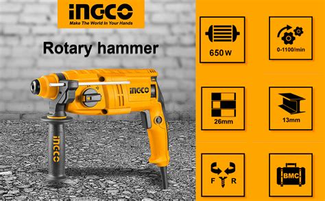 INGCO RGH6528 650W Reversible Rotary Hammer Drill 0-1700 RPM 25mm ...