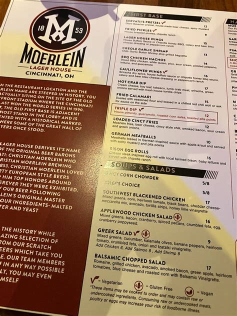 Menu at Moerlein Lager House pub & bar, Cincinnati