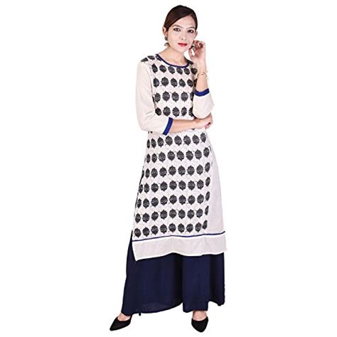 Buy RANGABATI Round Neck 3/4 Sleeve Block print Straight Rayon Kurti at ...