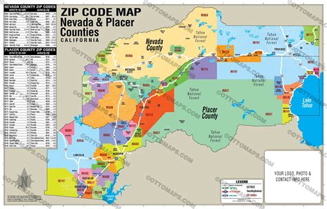 Nevada County and Placer County Zip Code Map - FILES - PDF and AI, edi ...