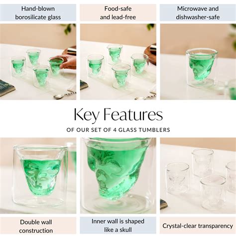 Gothic Skull Transparent Shot Glass Set Of 4 100ml Online - Premium ...