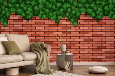 Hanging Creepers on Red Brick Wall Mural Wallpaper - Magicdecor®