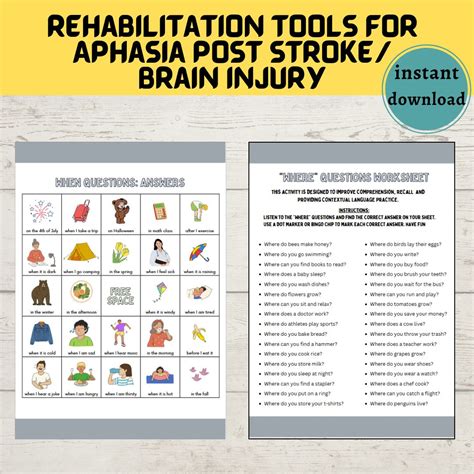 Aphasia Printable worksheets, Stroke rehab, semantic processing, Head