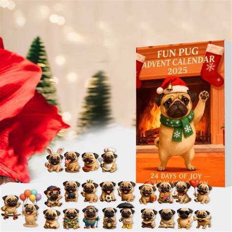 Fun Pug Advent Calendar 2025 24 Days Christmas Countdown with 24 Cute ...
