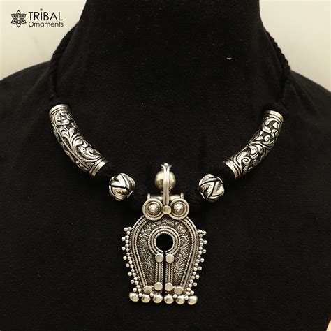925 sterling silver chitai work natyam style black thread (dori ...