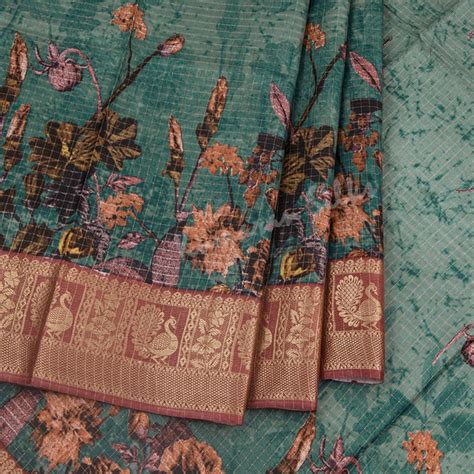 Semi Raw Silk Sage Green Floral Printed Saree – Kumaran Silks