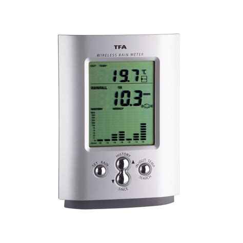 TFA MONSUN 47.3003 Digital Wireless Rain Gauge with Outdoor Temperature ...