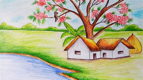 How to draw scenery of Spring season.Step by step(easy draw) - YouTube