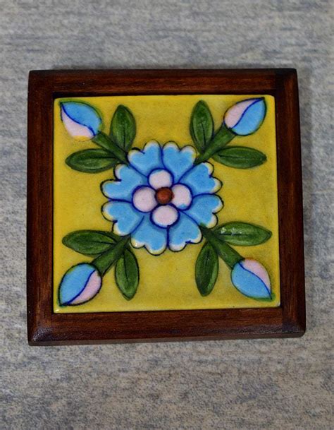 Tile Wall Hanging 3x3 Emb Yellow Base Floral – NEERJA INTERNATIONAL INC