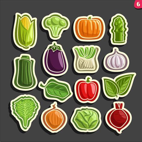 矢量食品果蔬-彩色蔬菜贴纸矢量素材-好图网